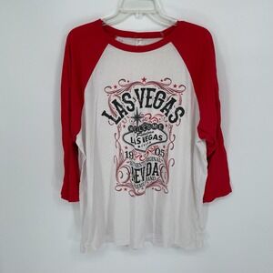 Bella+Canvas Women's White Red Las Vegas Graphic Baseball Tee Size‎ 2XL